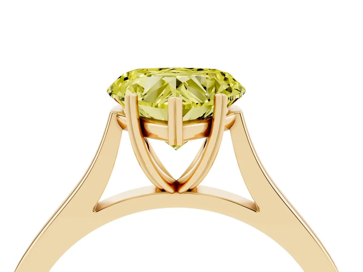 Fancy Yellow Heart Cut Solitaire Heart Prong Engagement Ring with Tapered Band Yellow gold