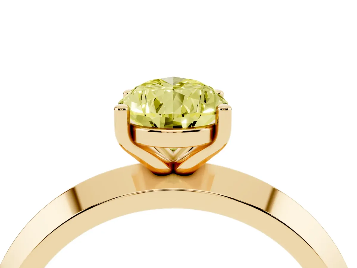Fancy Yellow Pear Cut Cut Solitaire Engagement Ring with Flat Band and Four-Prong Setting Yellow gold
