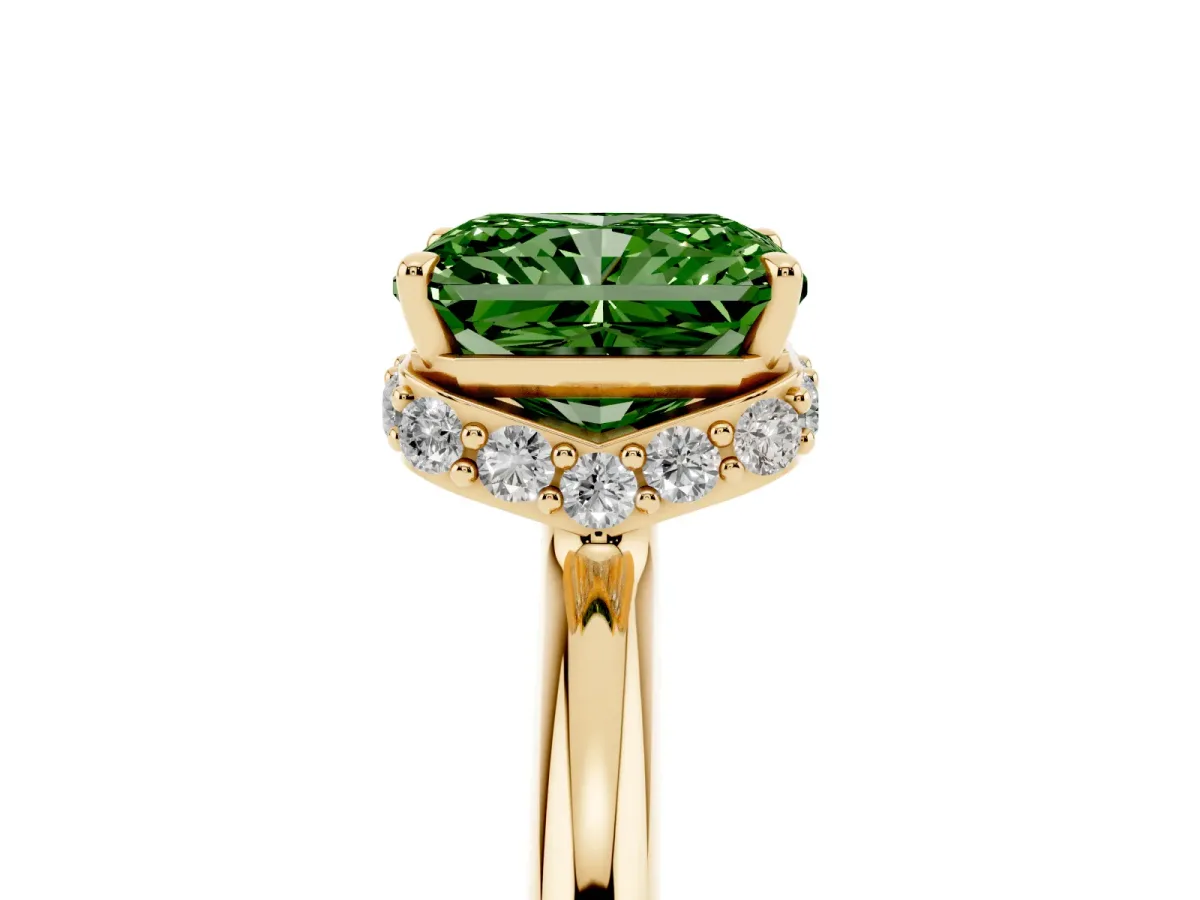 Fancy Green Radiant Cut Brilliant Solitaire Engagement Ring with Six-Prong Setting and Classic Band Yellow gold