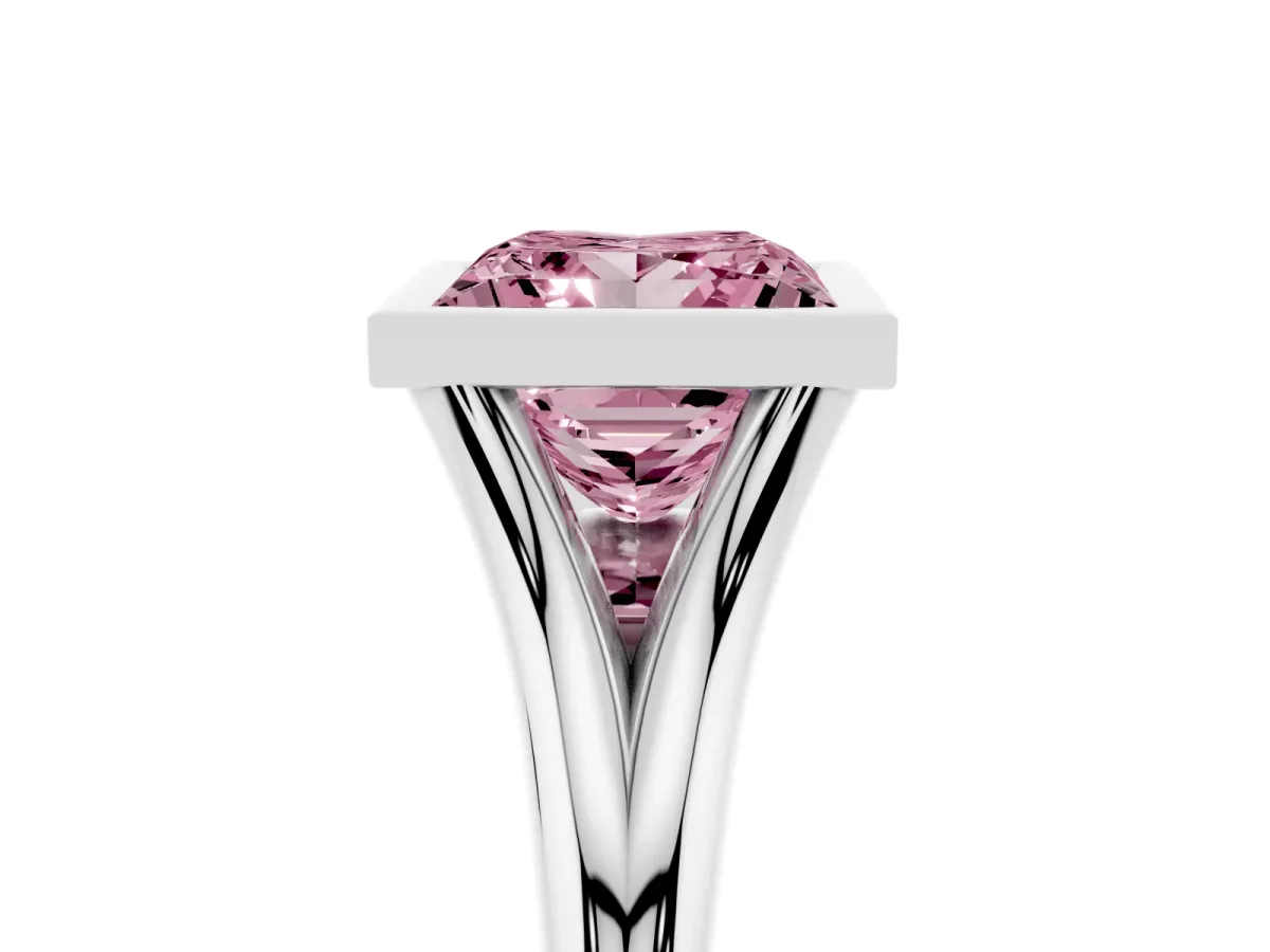 Fancy Pink Bezel Set Princess Cut Cut Solitaire Ring with Tapered Band Silver