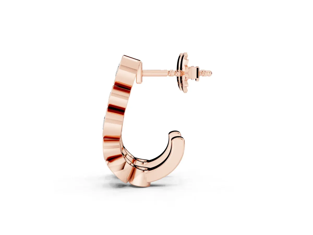 Bezel Set Round Diamond Hoop Earrings Rose gold