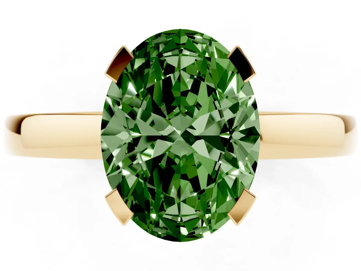 Fancy Green Oval Cut Cut Solitaire Ring with Four-Prong Setting and Classic Band Yellow gold