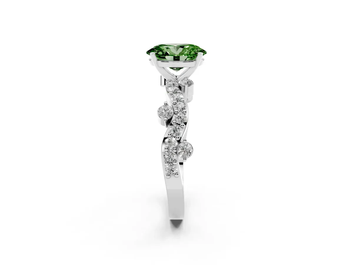 Fancy Green Oval Cut Cut Solitaire Diamond Twisted Band with Pave Setting Platinum