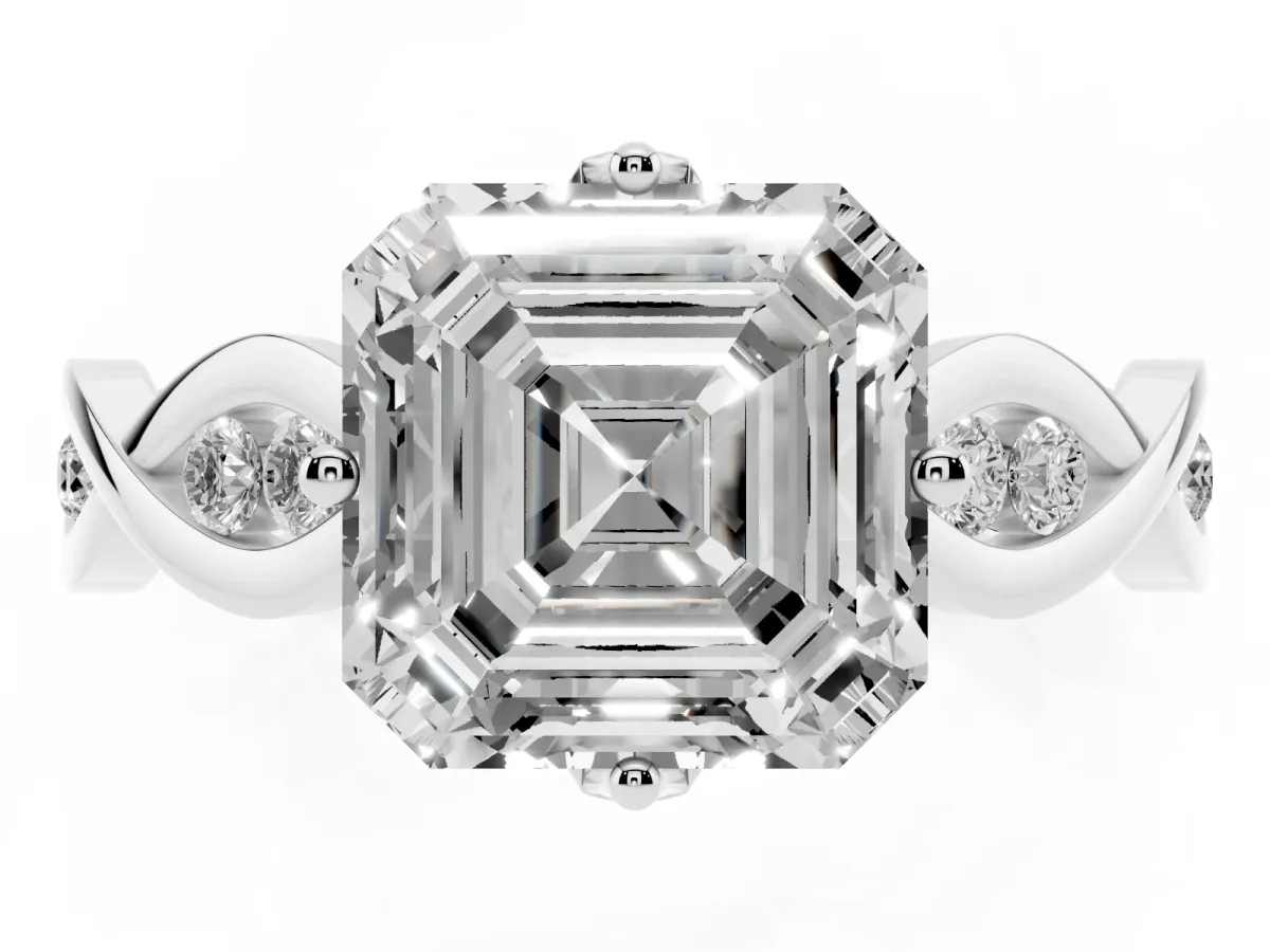 Asscher Cut Solitaire Twist Band with Leaf Prong Setting Platinum