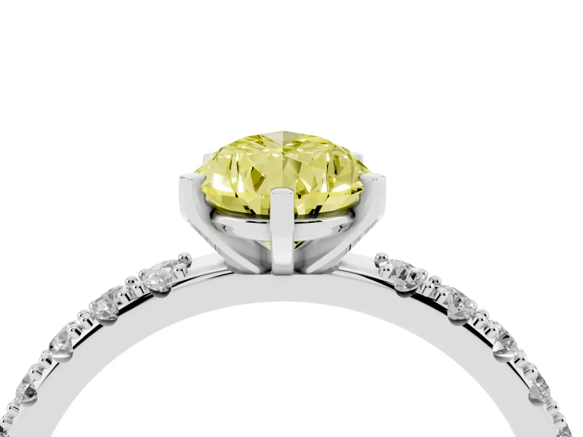 Fancy Yellow Pear Cut Diamond Solitaire Pavé Band with Four-Prong Setting Platinum