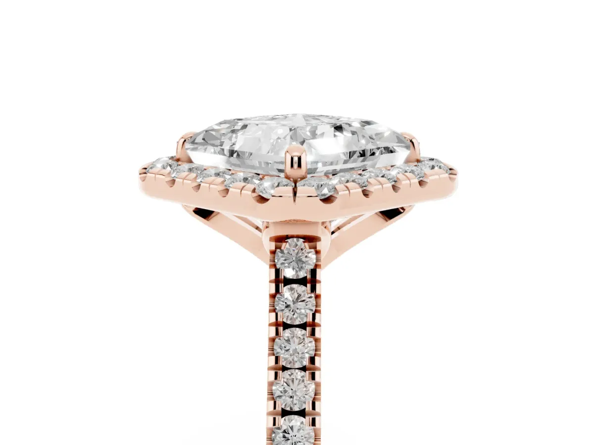 Princess Cut Diamond Cushion Halo Ring with Pavé Band Rose gold