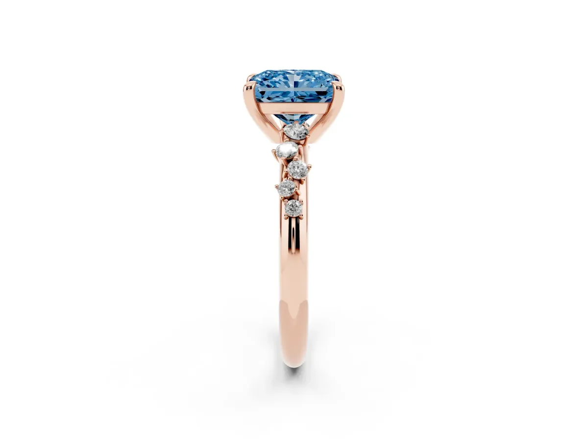 Fancy Blue Radiant Cut Cut Diamond Vine Band with Four-Prong Setting Rose gold