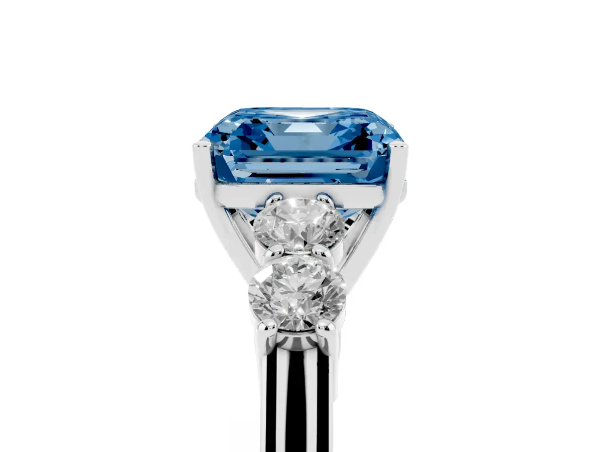 Fancy Blue Asscher Cut Cut Diamond Five-Stone Prong Set White Gold Ring Silver