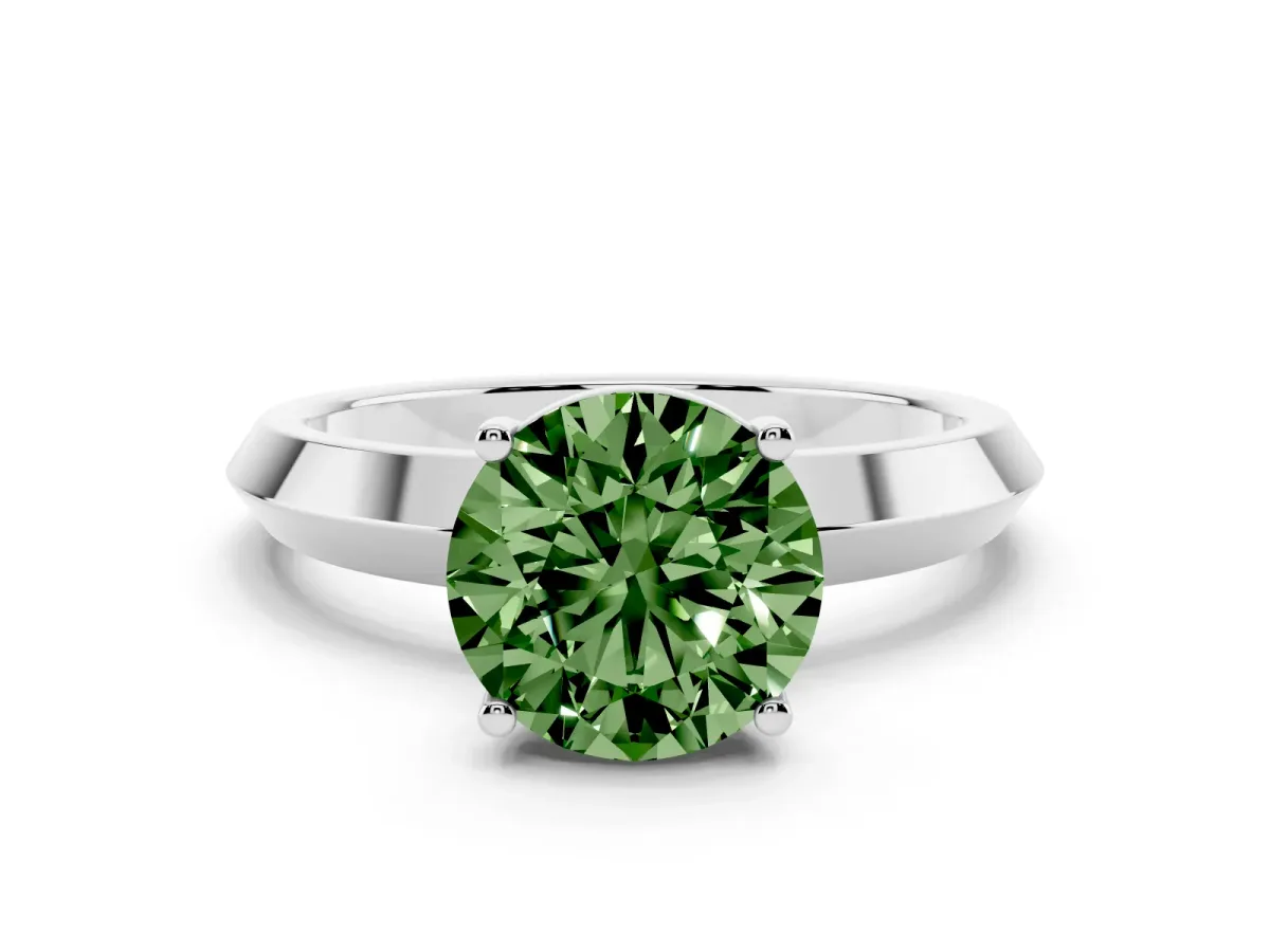 Fancy Green Round Cut Cut Solitaire Engagement Ring with Flat Band and Four-Prong Setting Silver
