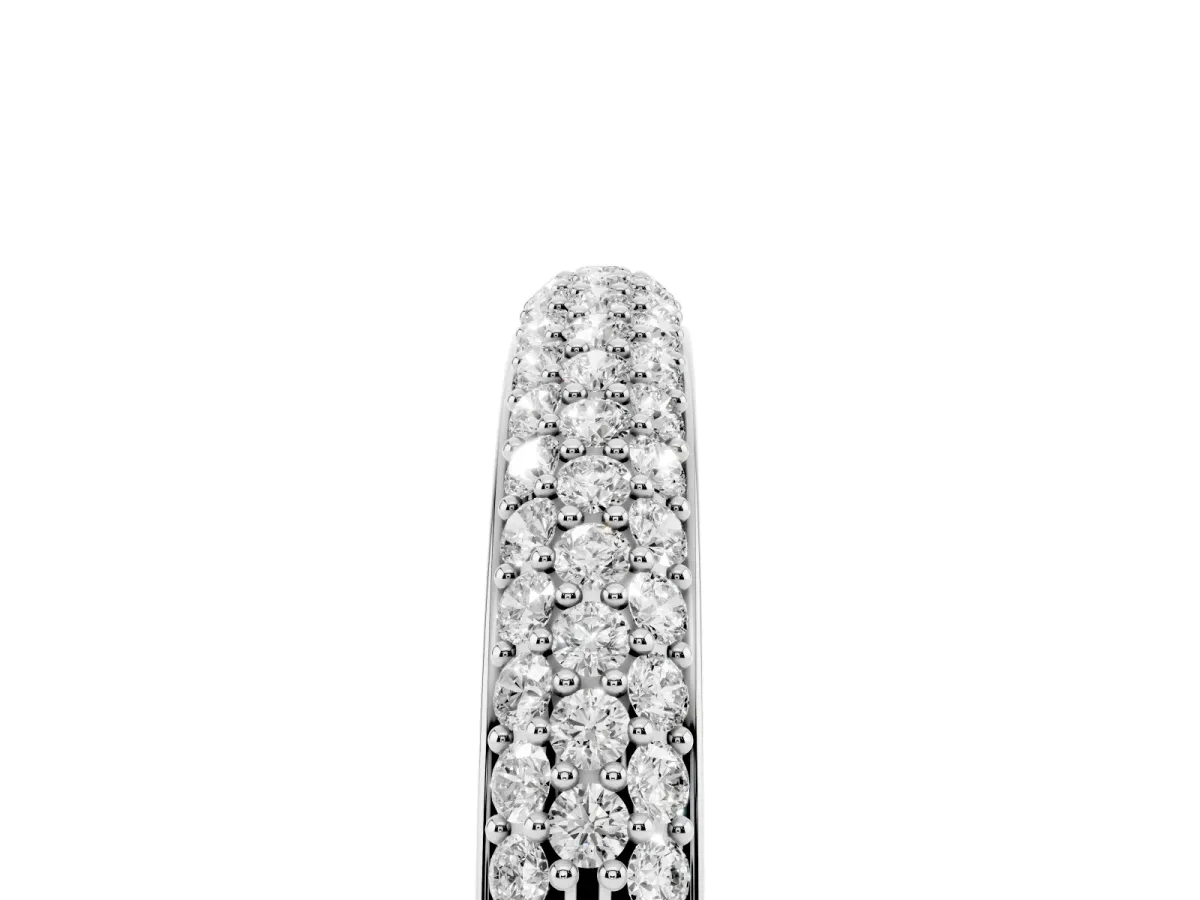 Three-Row Pave Round Diamond Eternity Band with Shared Prong Setting Platinum