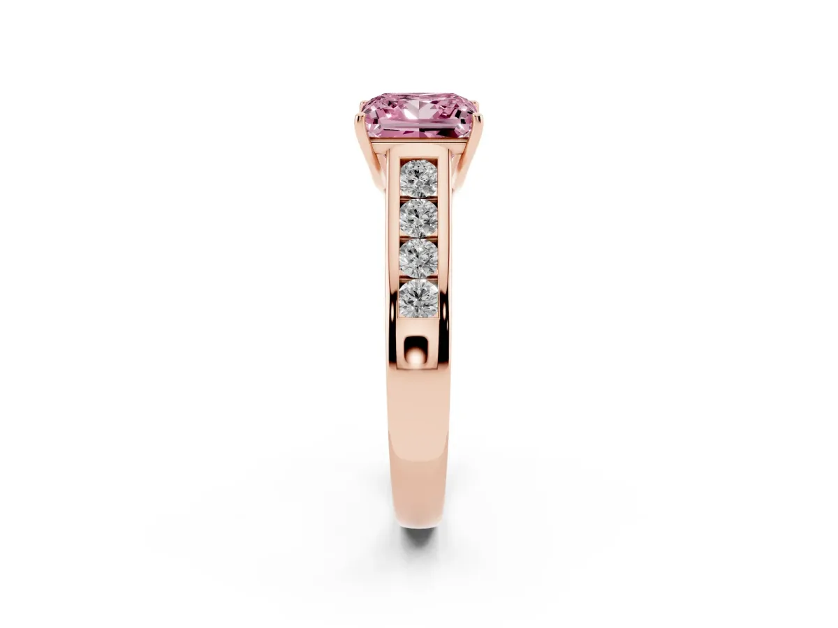 Fancy Pink Princess Cut Solitaire Channel-Set Diamond Engagement Ring with Four-Prong Setting Rose gold