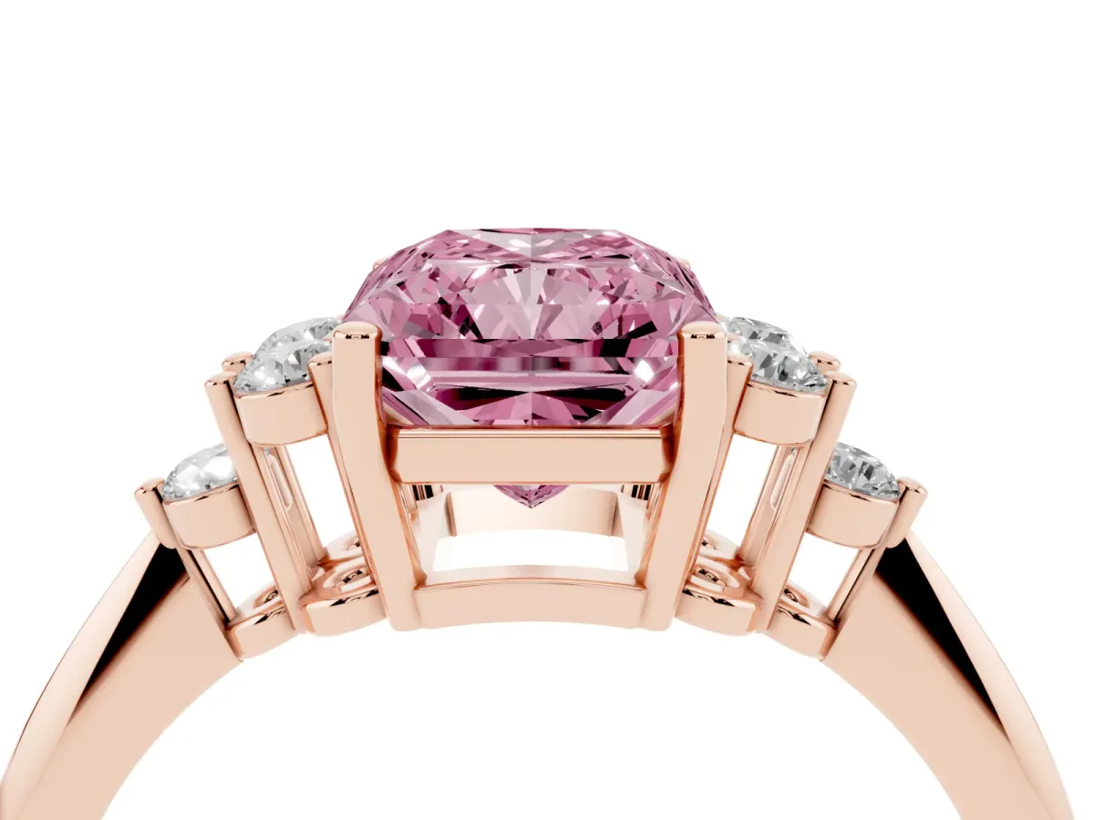 Fancy Pink Radiant Cut Cut Diamond Cluster Ring with Solitaire Band and Four-Prong Setting Rose gold