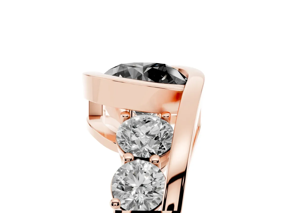 Fancy Black Bezel Set Round Cut Diamond Bypass Ring with Round Accents Rose gold