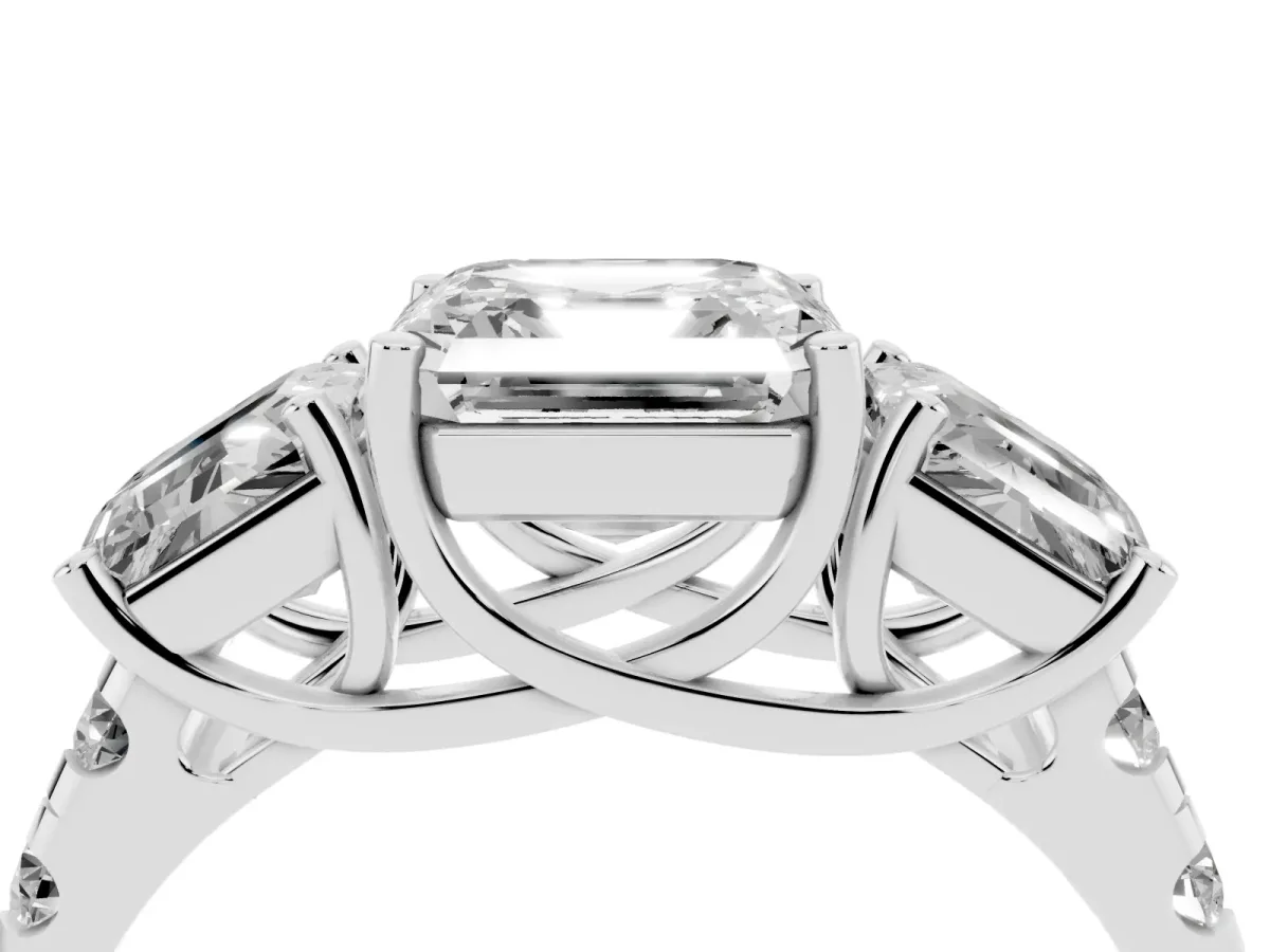 Three-Stone Asscher Cut Diamond Pavé Band with Prong Setting Platinum