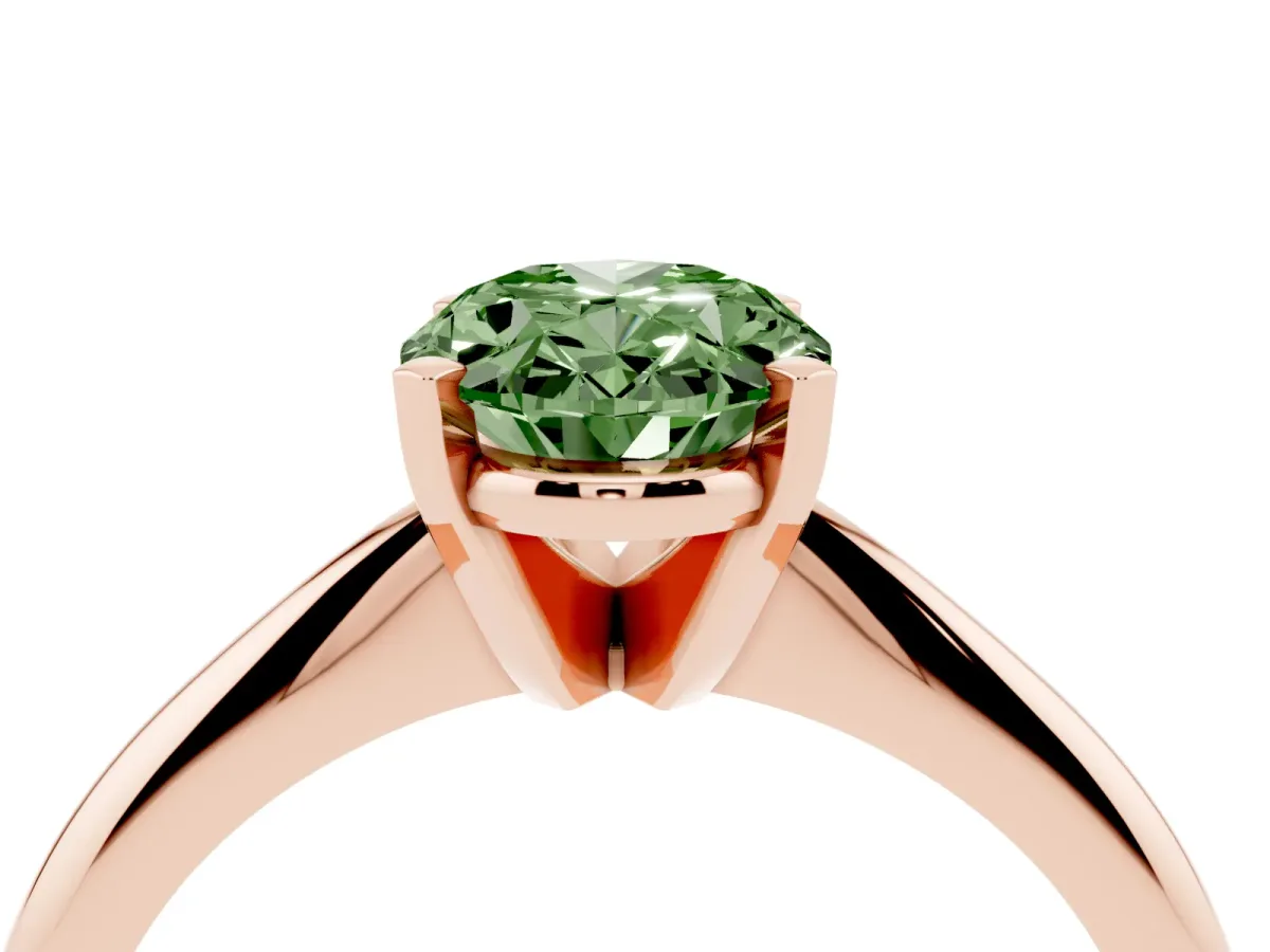 Fancy Green Oval Cut Cut Solitaire Ring with Four-Prong Setting on a Classic Band Rose gold