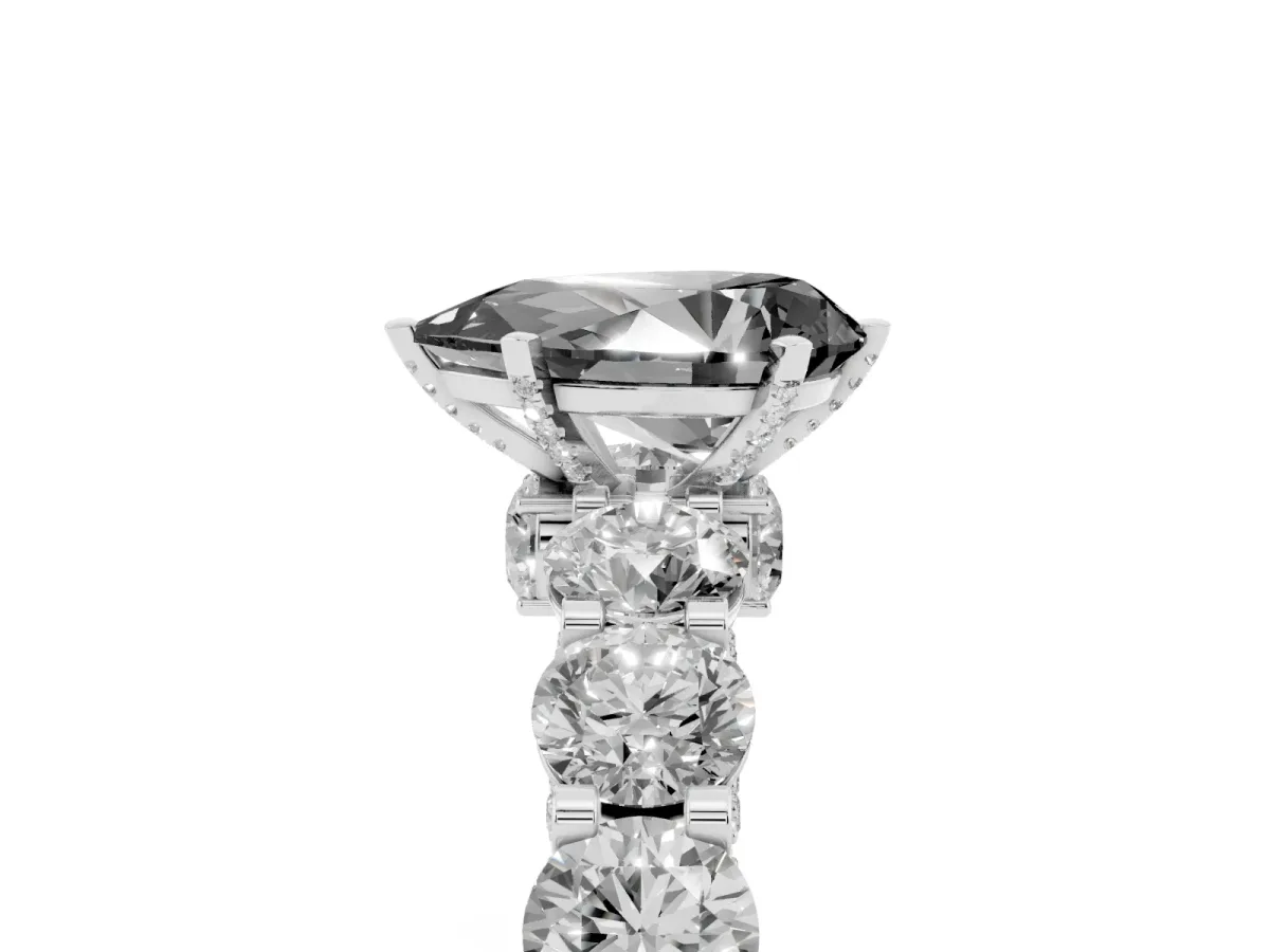 Fancy Black Pear Cut Diamond Side Stone Engagement Ring with Four-Prong Setting Silver