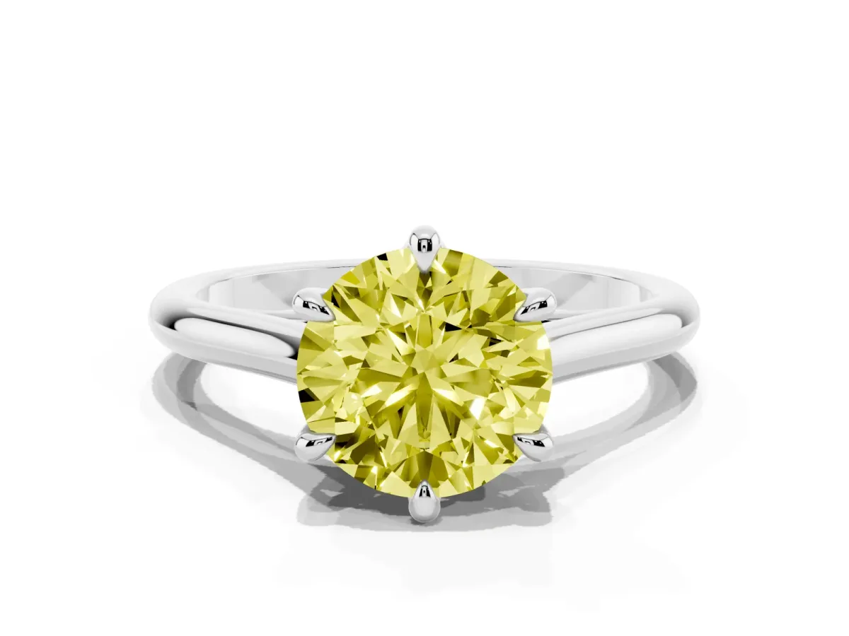 Fancy Yellow Round Cut Solitaire Engagement Ring with Six-Prong Setting and Classic Band White gold