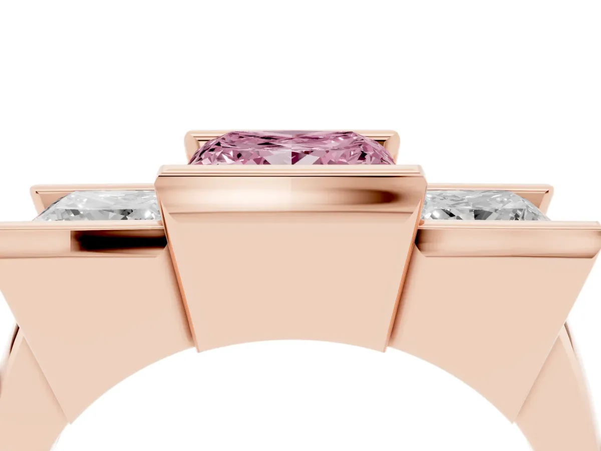 Fancy Pink Three Stone Princess Cut Cut Channel Set Diamond Ring Rose gold