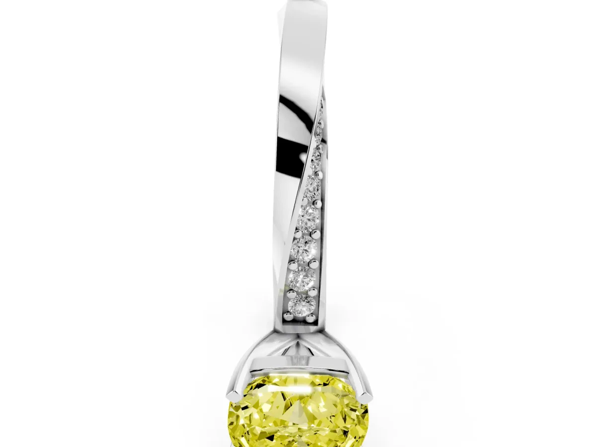 Fancy Yellow Cushion Cut Diamond Engagement Ring with Side Stone Accents and Four-Prong Setting Platinum