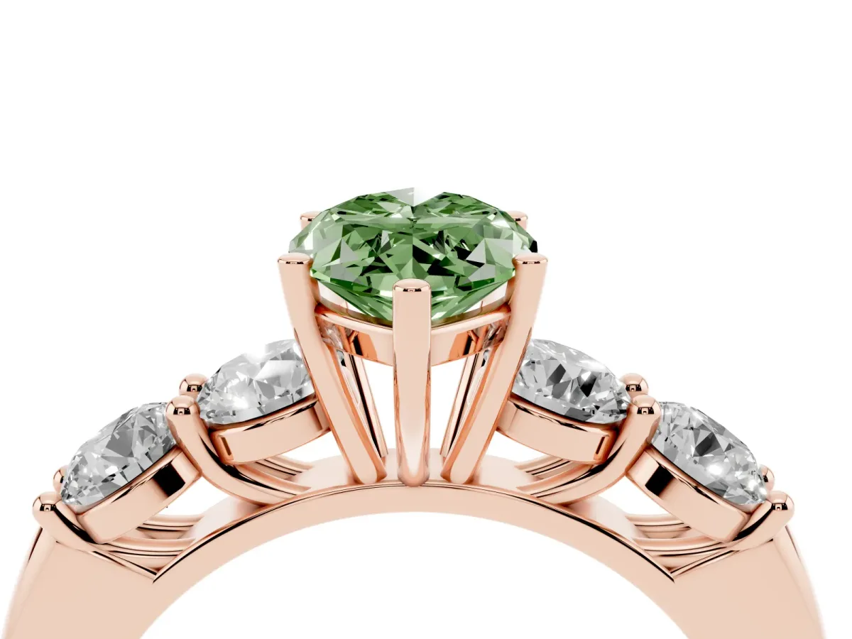 Fancy Green Marquise Cut Cut Five-Stone Prong Set Diamond Ring with Classic Band Rose gold