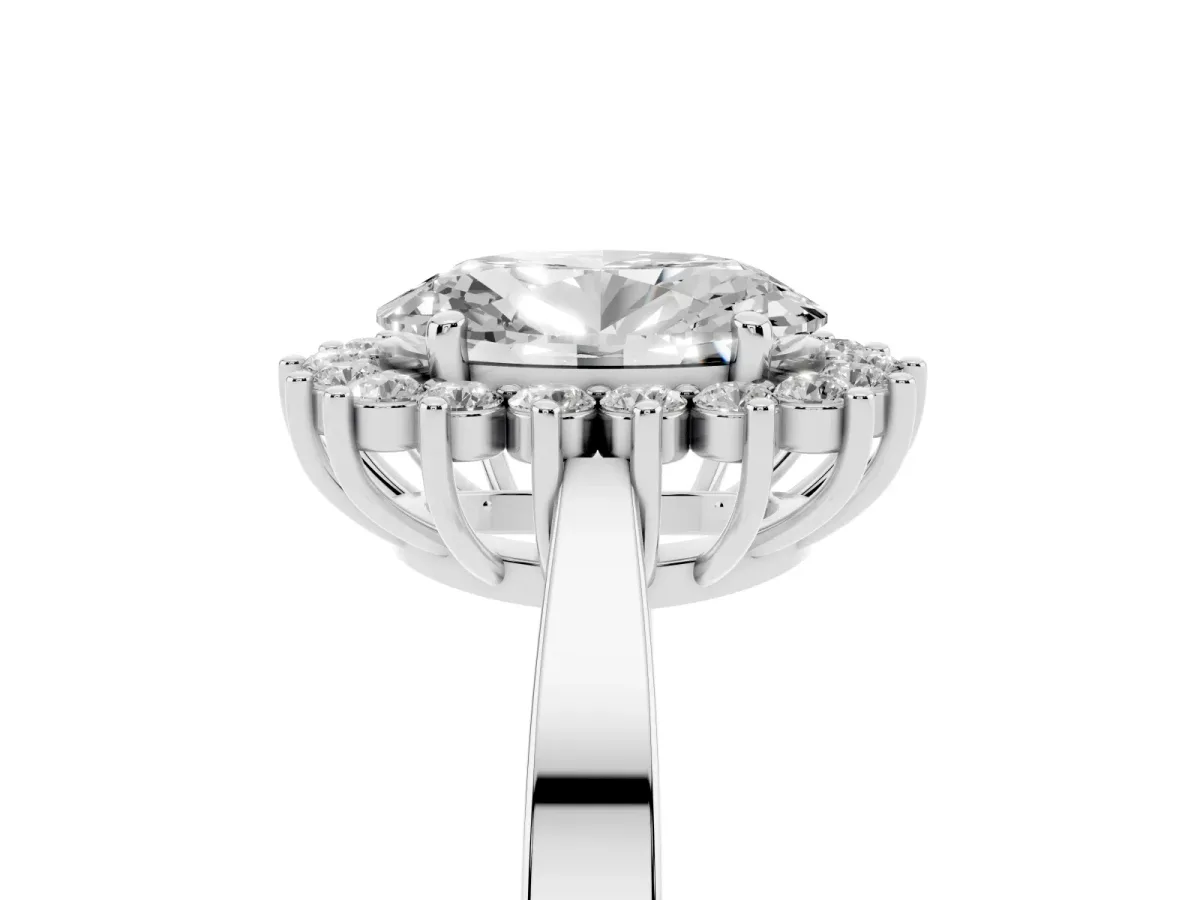 Oval Cut Cut Diamond Halo Ring with Round Brilliant Halo and Solitaire Band White gold