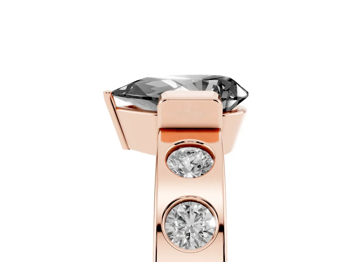 Fancy Black Pear Cut Brilliant Channel-Set Diamond Ring with Bezel Prong Setting Rose gold