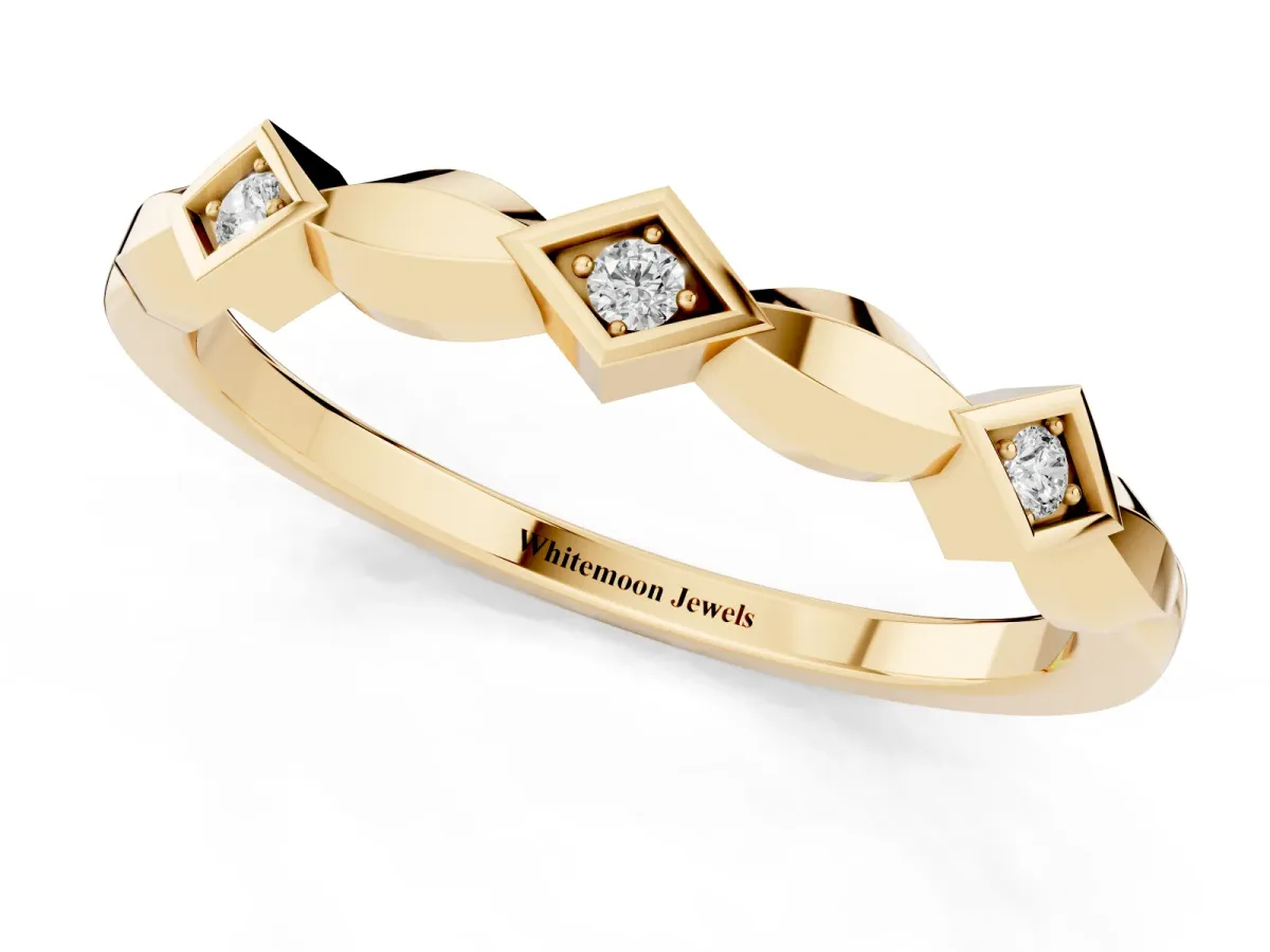 Square Diamond Twist Band with Bezel Setting Yellow gold