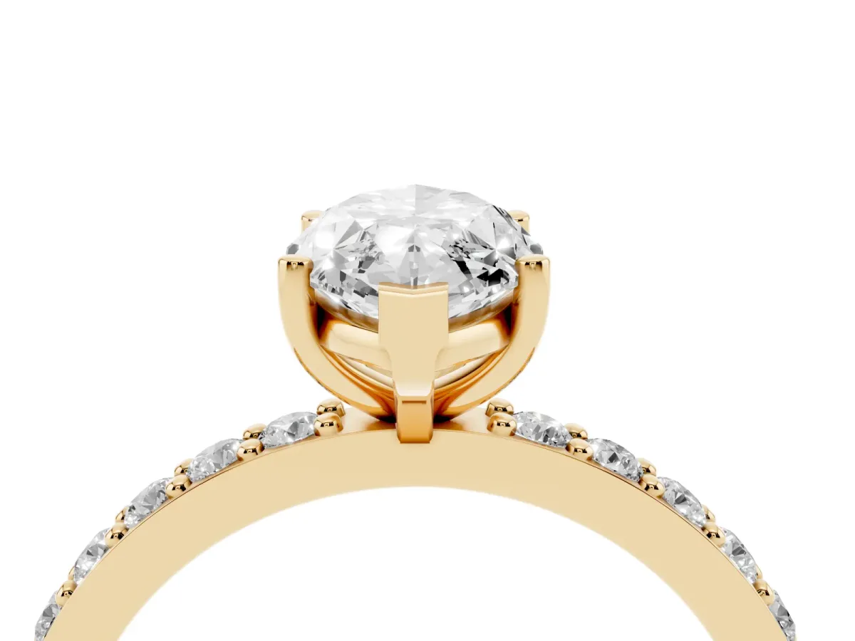 Marquise Cut Cut Diamond Solitaire with Pave Band and Four-Prong Setting Yellow gold