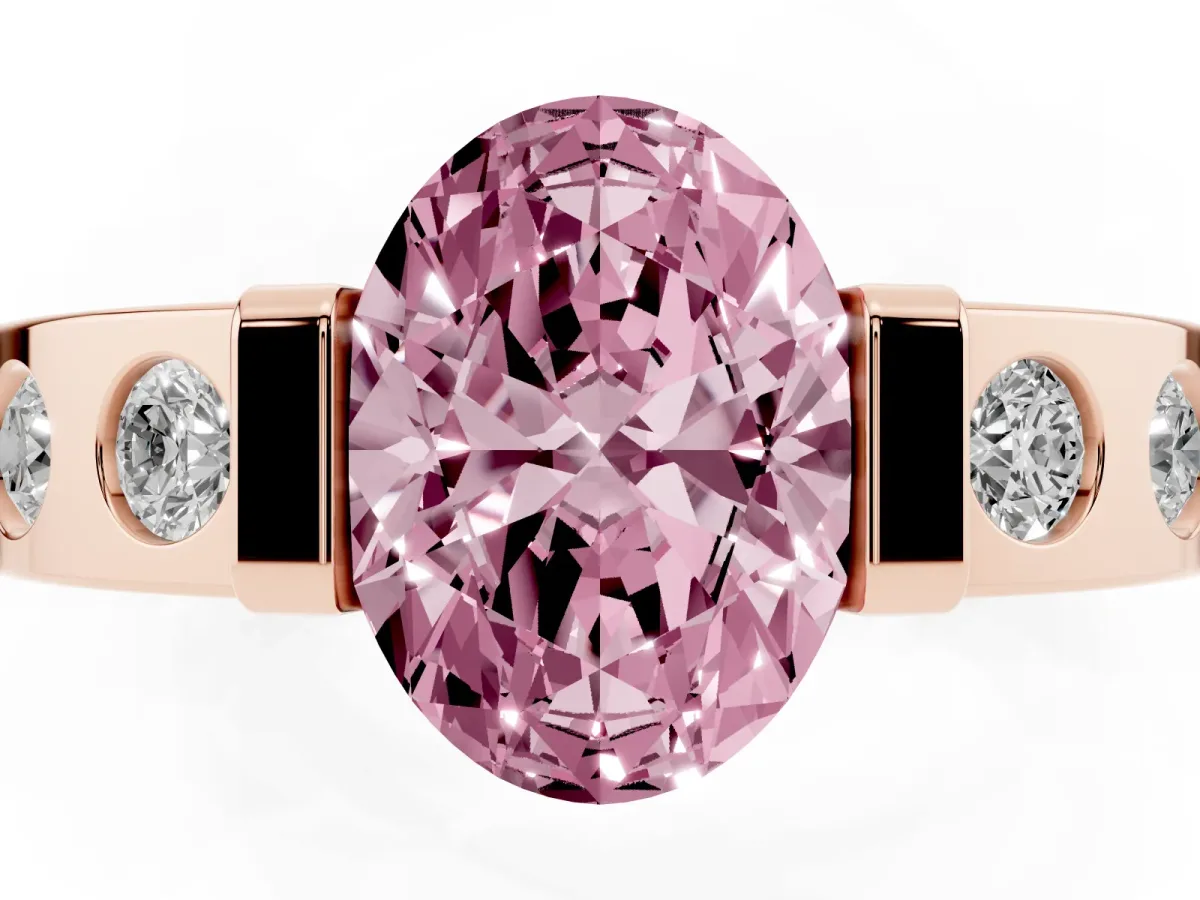 Fancy Pink Oval Cut Brilliant Channel-Set Diamond Ring with Bezel Prong Setting Rose gold