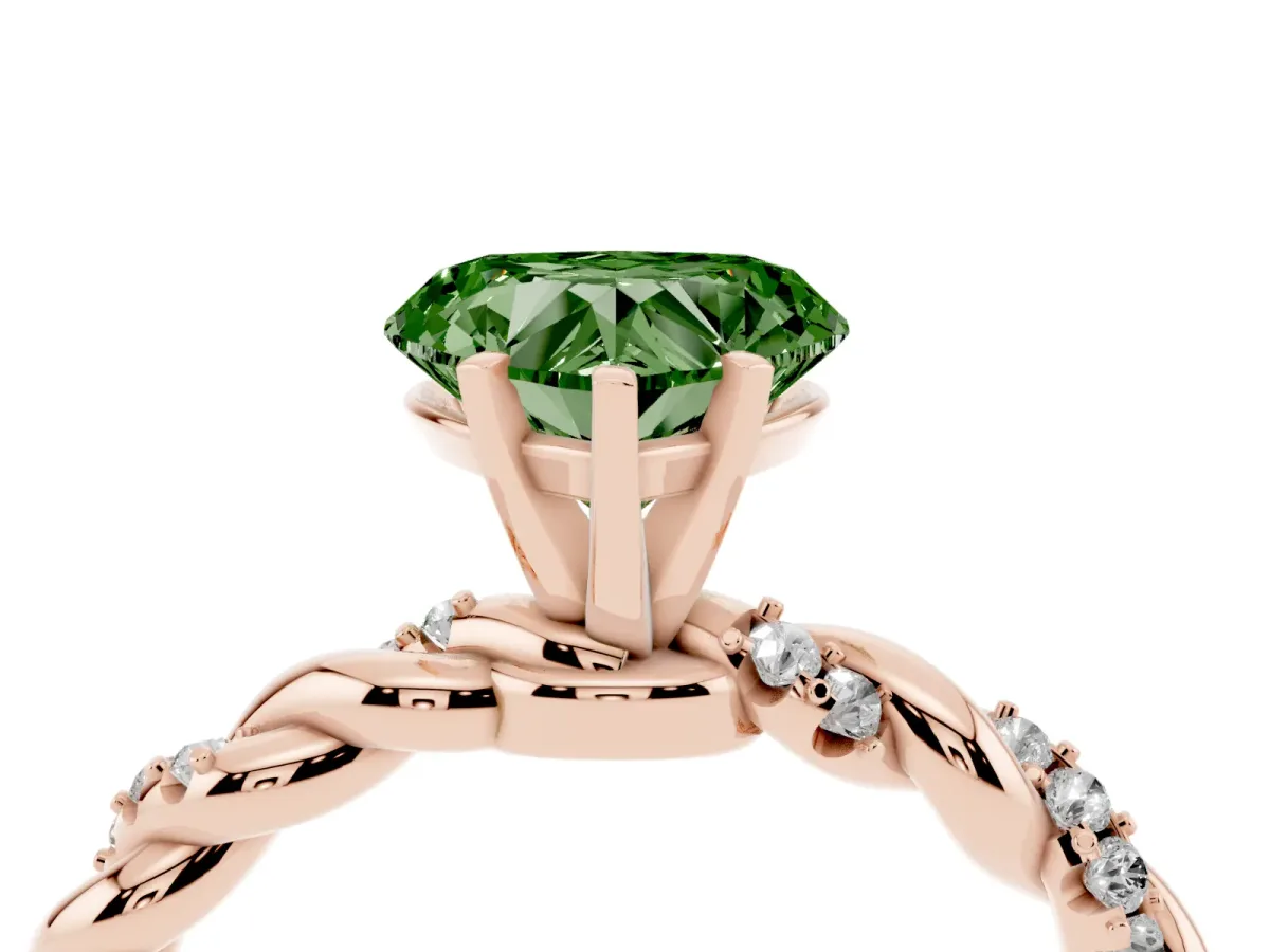 Fancy Green Heart Cut Diamond Solitaire Ring with Twisted Band and Pavé Accents Rose gold