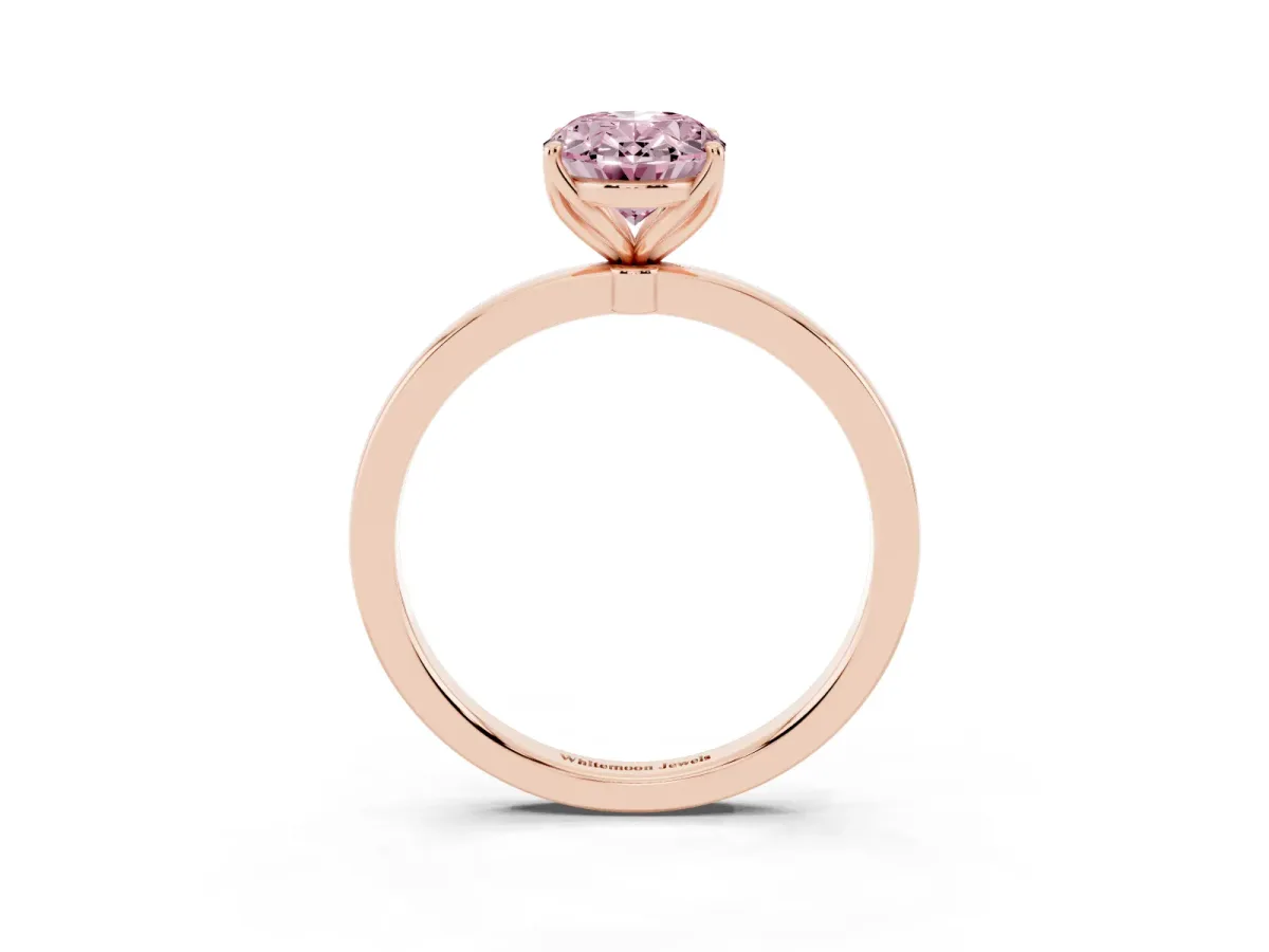 Fancy Pink Oval Cut Diamond Solitaire Ring with Thin Band and Prong Setting Rose gold