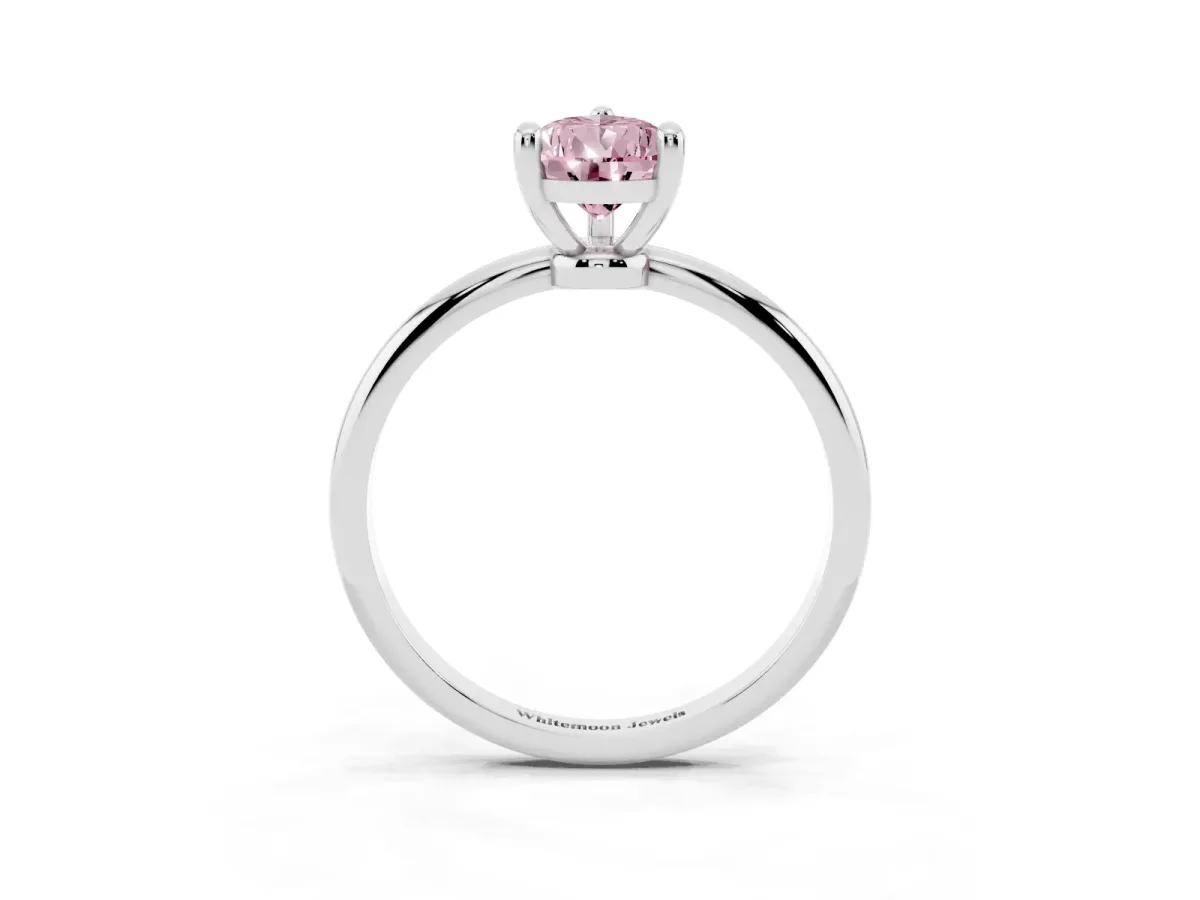 Fancy Pink Pear Cut Solitaire Diamond Ring with 4-Prong Setting on a Classic Band Silver