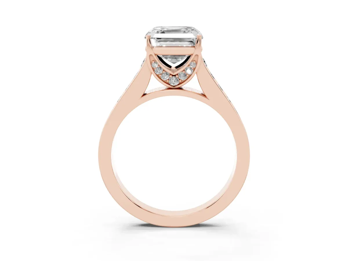 Asscher Cut Brilliant Cut Diamond Engagement Ring with Pavé Band and Four-Prong Setting Rose gold