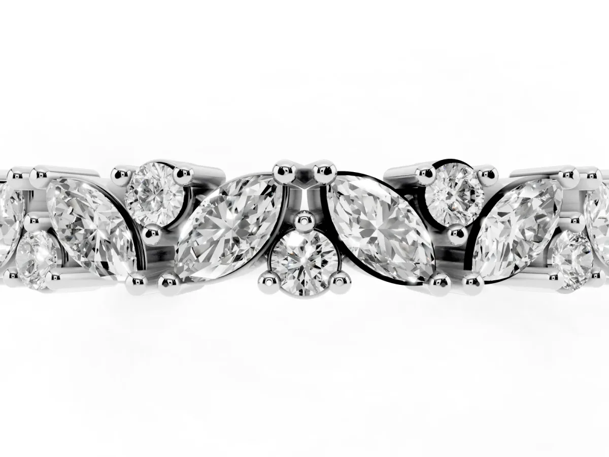 Marquise and Round Diamond Vine Eternity Band with Prong Setting Silver