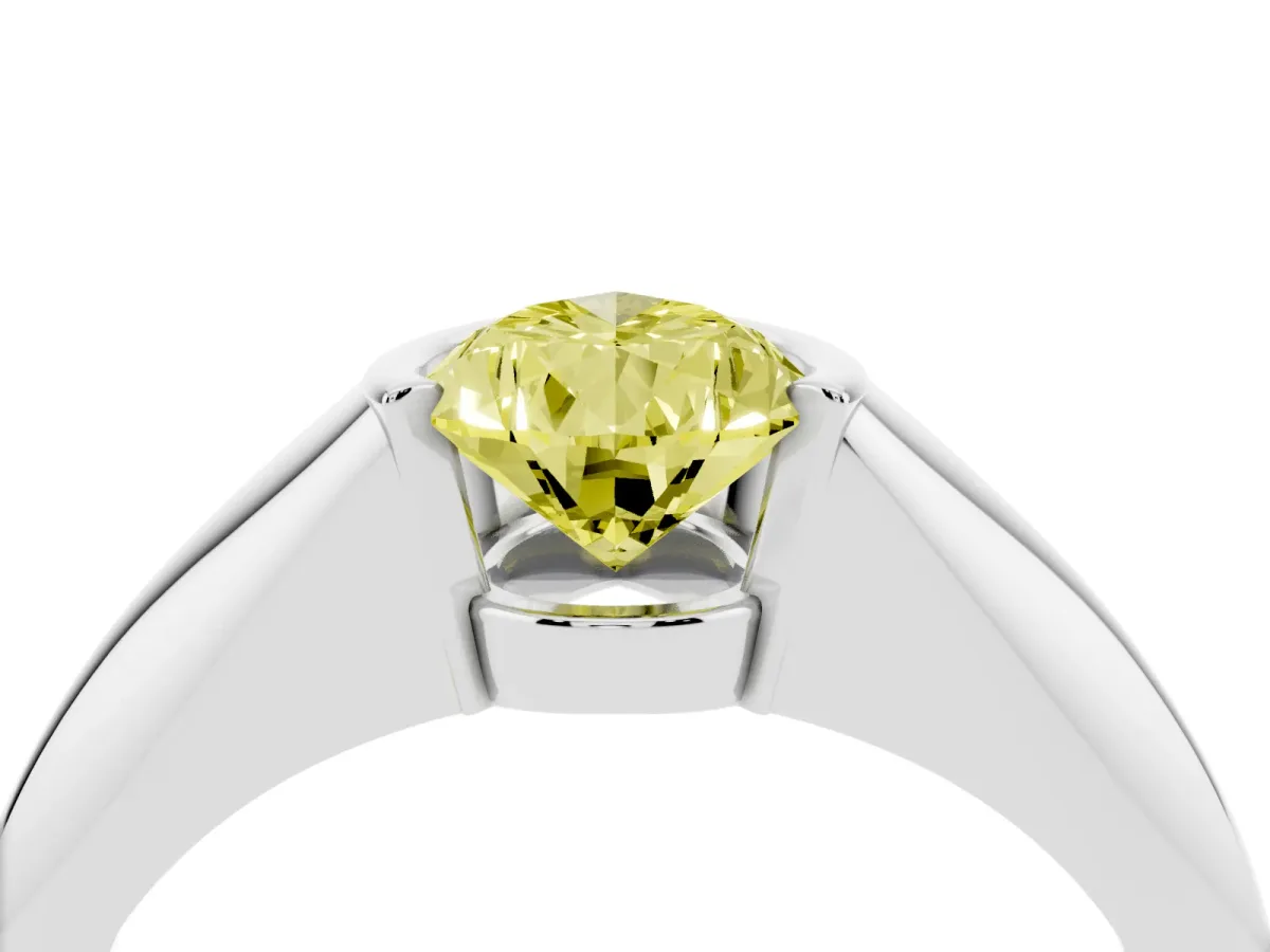 Fancy Yellow Pear Cut Solitaire Tension Set Diamond Ring Silver