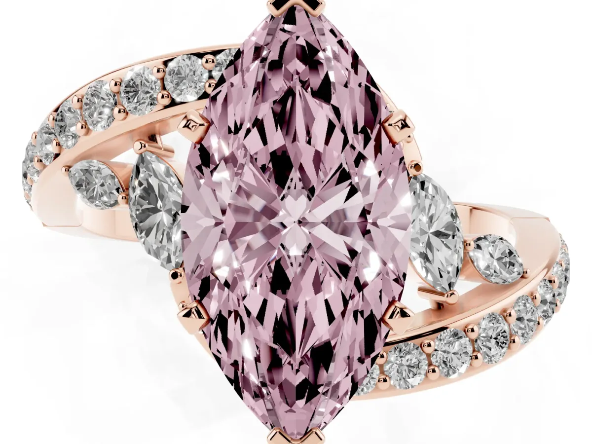 Fancy Pink Marquise Cut Solitaire with Pavé Twist Band and Four-Prong Setting Rose gold