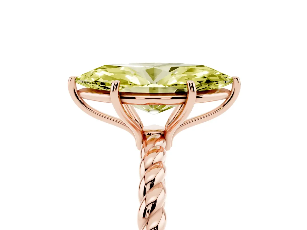 Fancy Yellow Marquise Cut Solitaire Twist Band Ring with Four-Prong Setting Rose gold