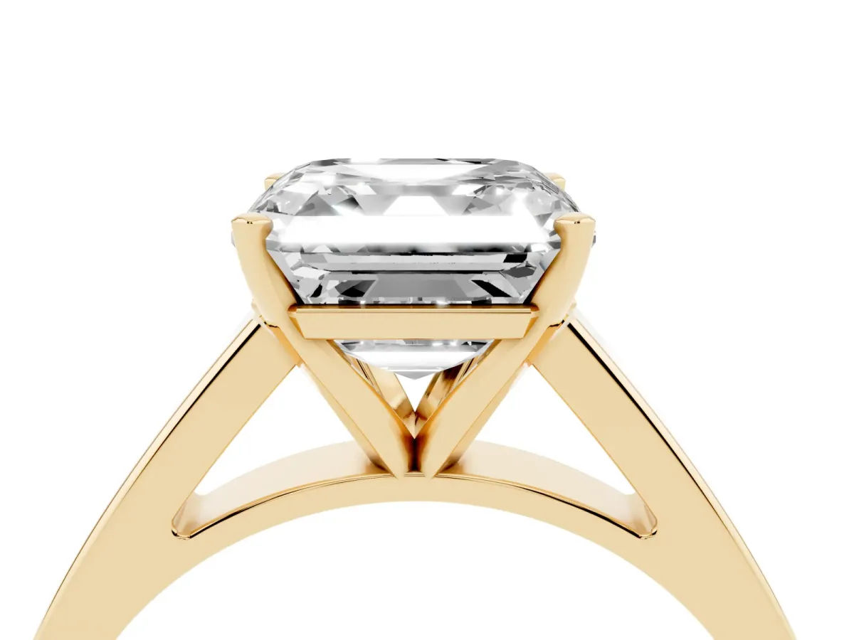 Asscher Cut Solitaire Engagement Ring with Four-Prong Setting and Tapered Band Yellow gold