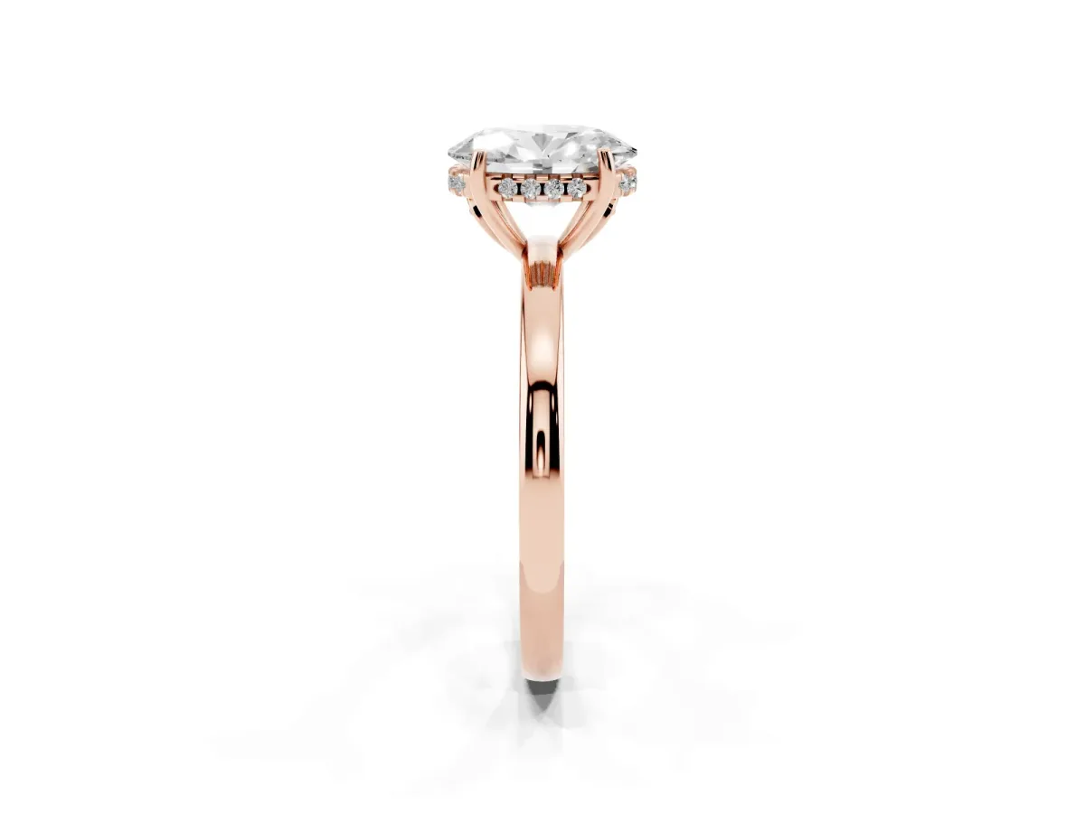 Oval Cut Solitaire Diamond Ring with Prong Setting and Plain Band Rose gold