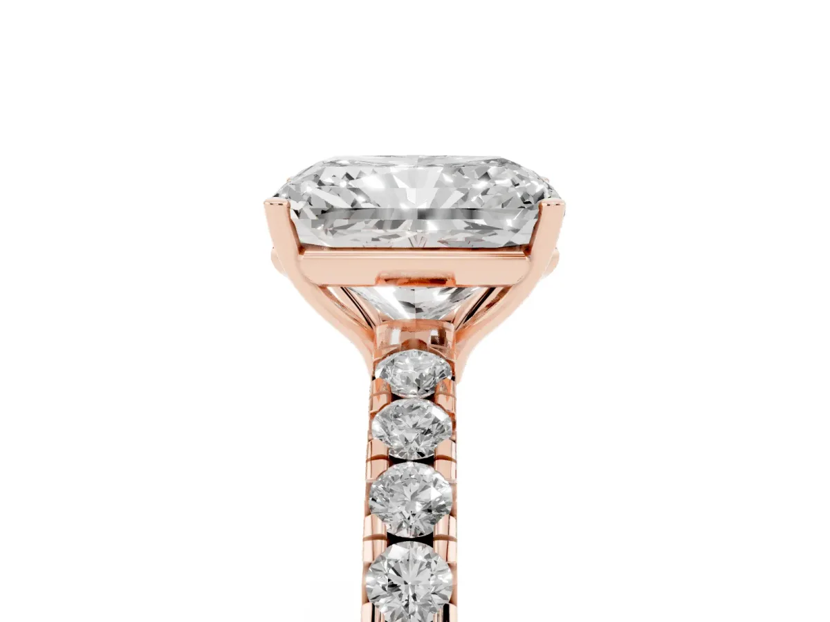 Radiant Cut Diamond Pavé Solitaire Engagement Ring with Four-Prong Setting Rose gold