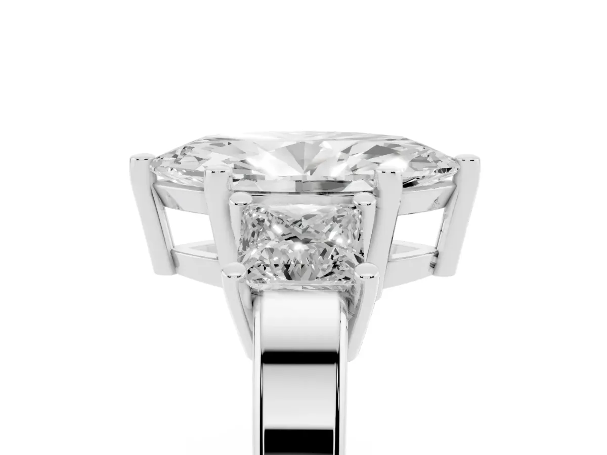 Three-Stone Marquise Cut Cut Solitaire Ring with Prong Setting Silver