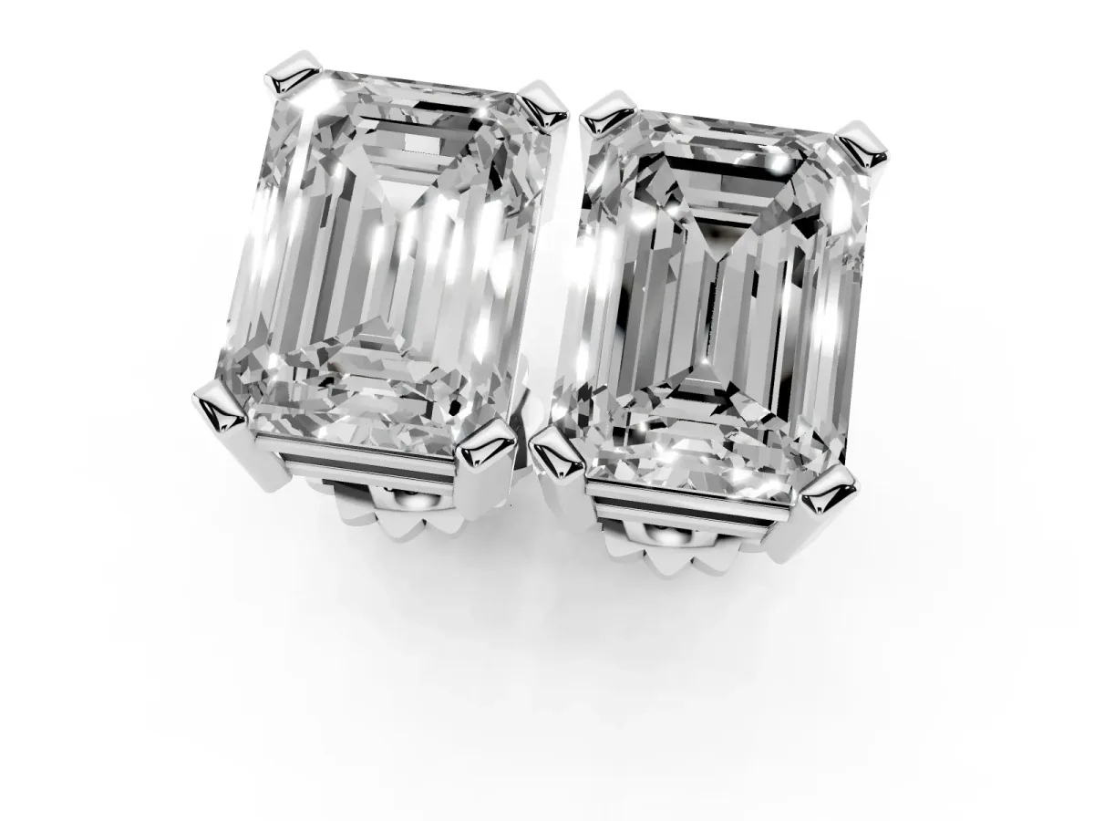 Emerald Cut Diamond Stud Earrings White gold