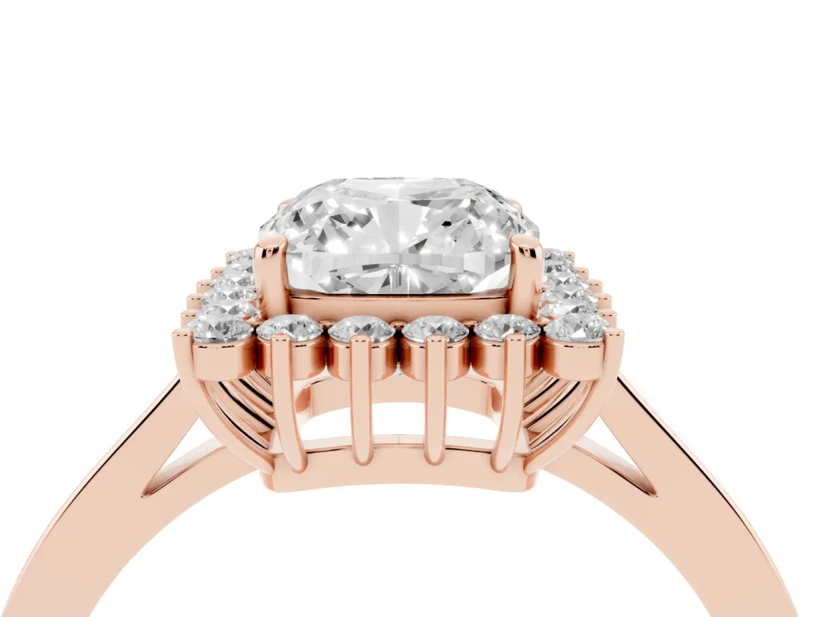 Cushion Cut Cut Diamond Halo Ring with Round Brilliant Halo and Solitaire Band Rose gold