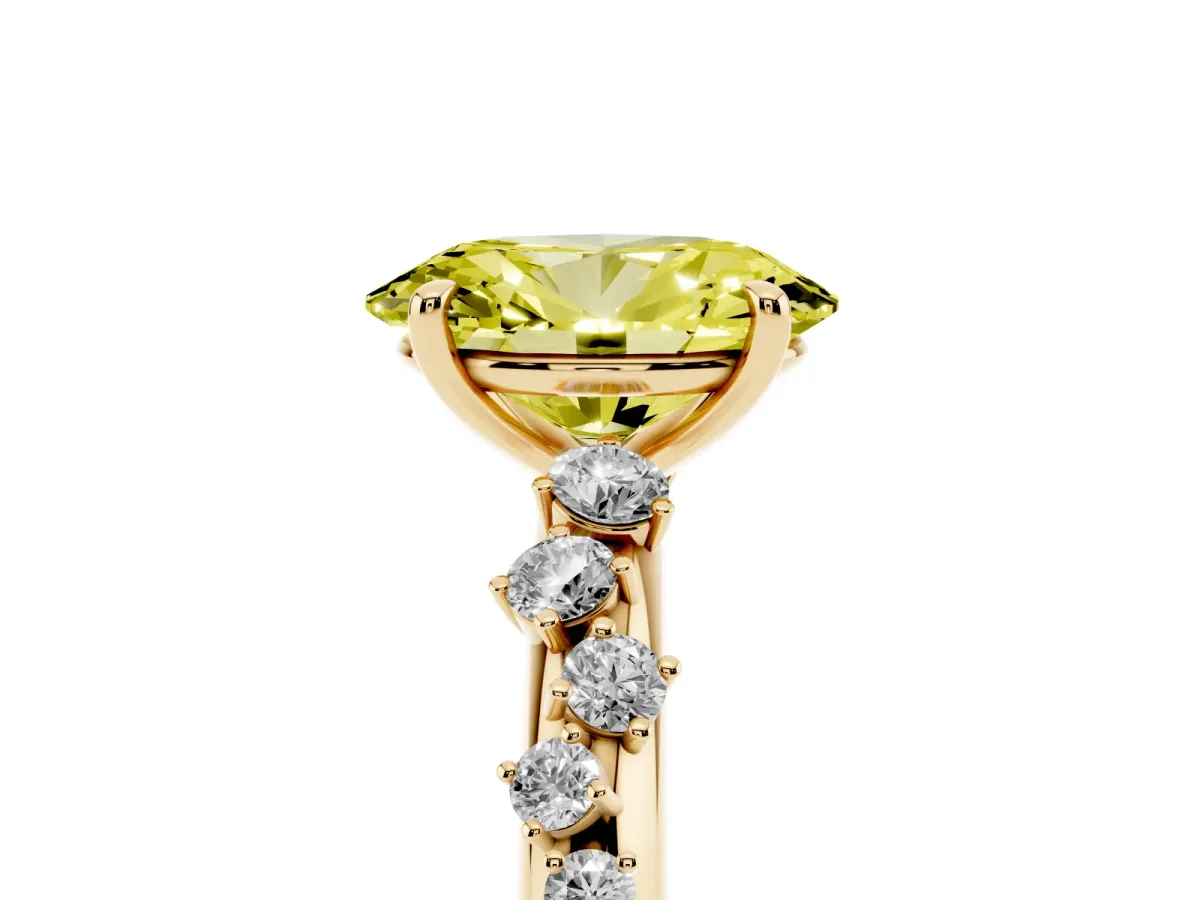 Fancy Yellow Oval Cut Diamond Cluster Prong-Set Solitaire Ring Yellow gold