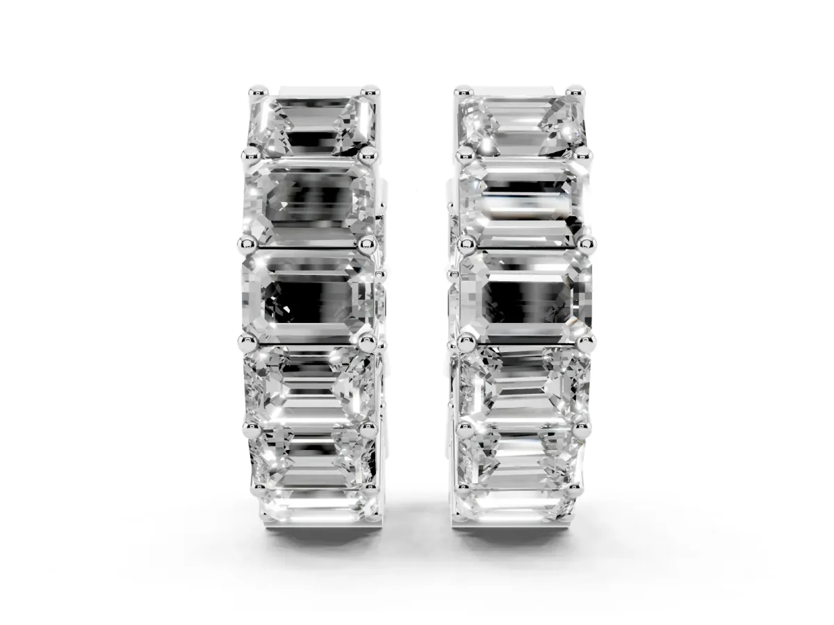 Emerald Diamond Huggie Hoop Earrings Platinum