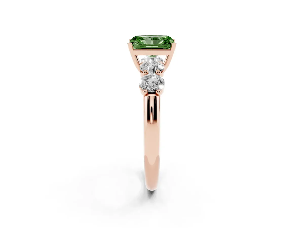 Fancy Green Radiant Cut Cut Five-Stone Prong Set Diamond Ring with Classic Band Rose gold
