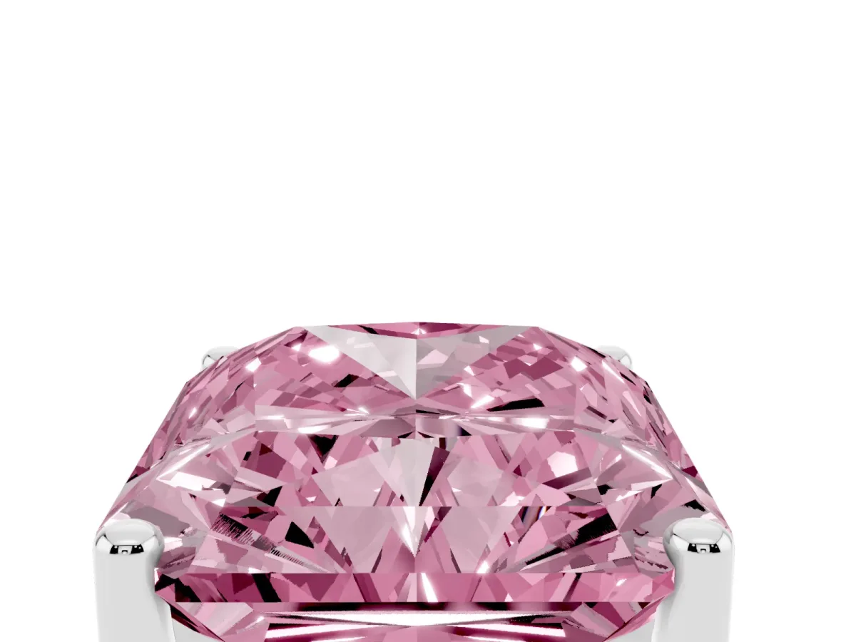 Fancy Pink Radiant Cut Cut Diamond Solitaire Engagement Ring with Tapered Plain Band and Four-Prong Setting Silver