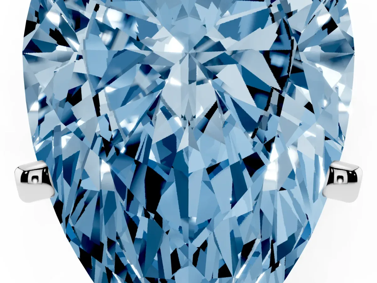 Fancy Blue Pear Cut Diamond Solitaire Ring with Prong Setting and Classic Band Platinum