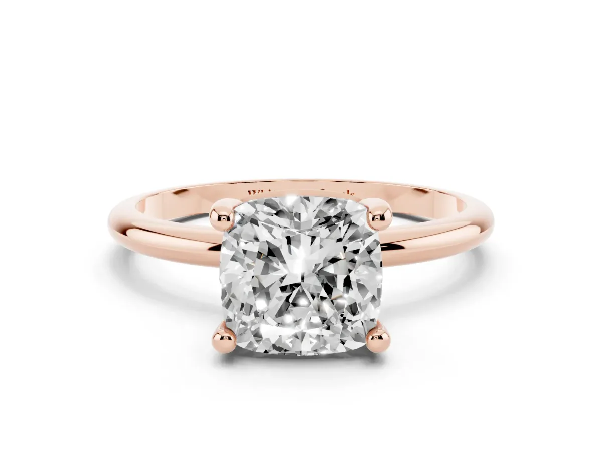 Cushion Cut Solitaire Diamond Ring with 4-Prong Setting on a Classic Band Rose gold