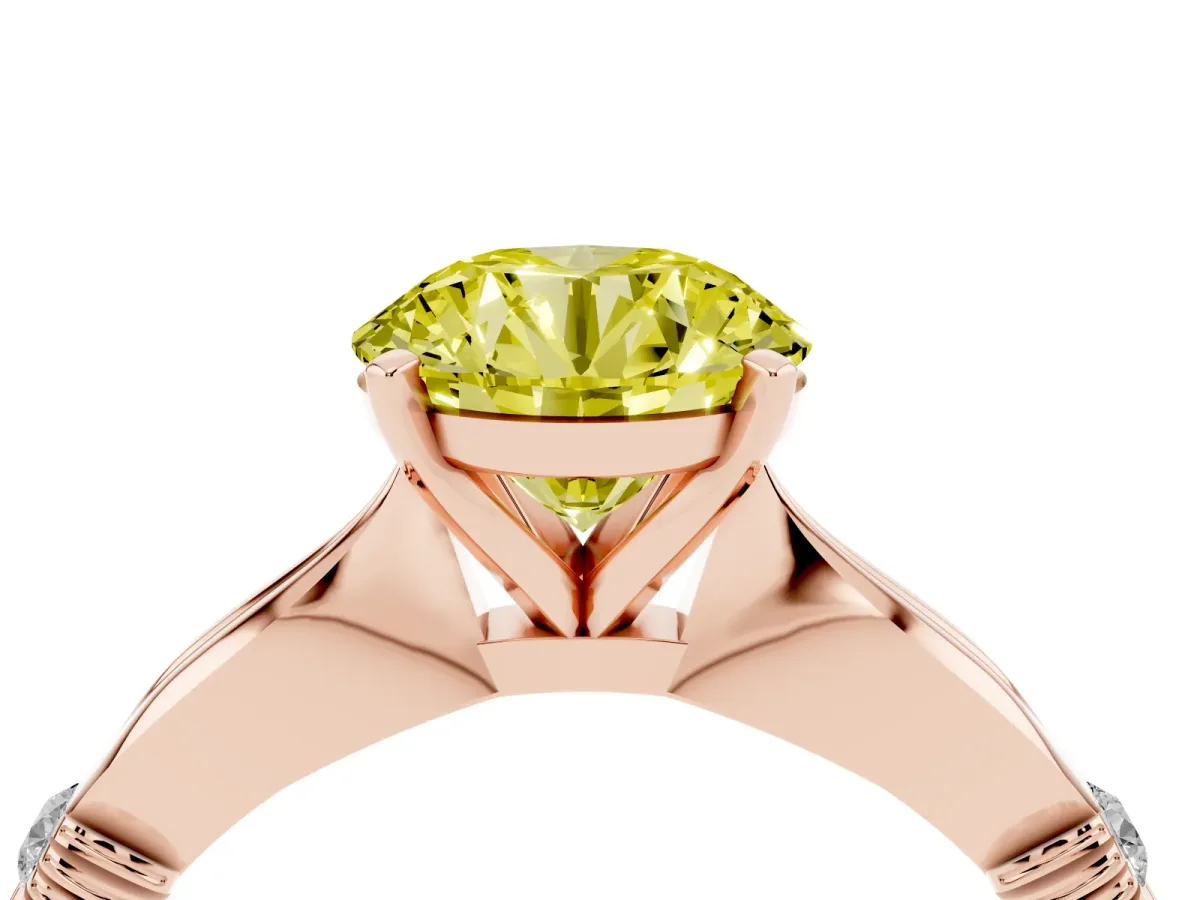 Fancy Yellow Round Cut Solitaire Diamond Twisted Band with Four-Prong Setting Rose gold